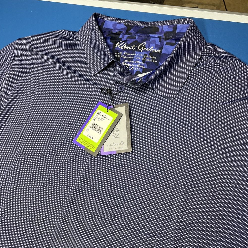 $168 New ROBERT GRAHAM Alastor Men's‎ 2XL Navy Stretchy Polo Shirt Clubhouse